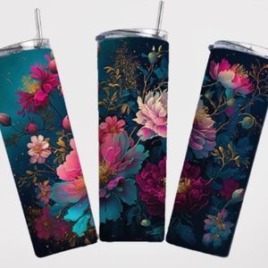 Beautiful Flowers on a Midnight Blue 20oz Straight Tumbler with Straw Included